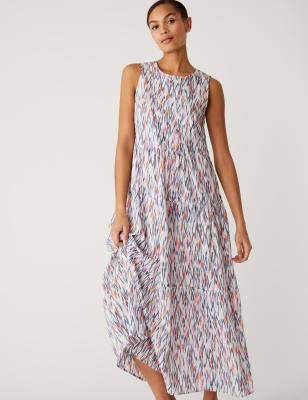 

Womens M&S Collection Gemustertes Maxi-Stufenkleid aus reiner Baumwolle - White Mix, White Mix