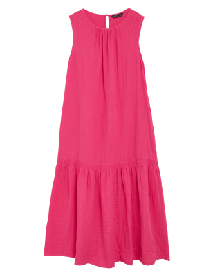 

M&S Collection Vestido en capas a media pierna sin mangas 100% algodónWomens - Pink, Pink