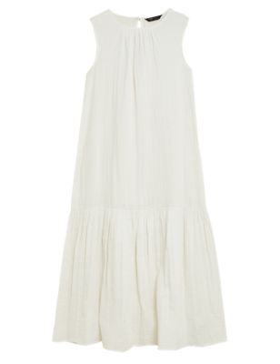 

Womens M&S Collection Pure Cotton Sleeveless Midi Tiered Dress - Ivory, Ivory