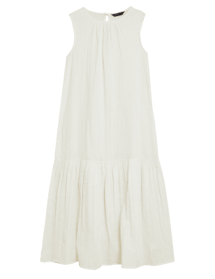 

Womens M&S Collection Pure Cotton Sleeveless Midi Tiered Dress - Ivory, Ivory