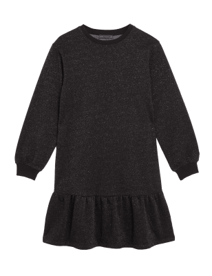 

M&S Collection Vestido de punto con cuello redondo de algodón con brillosWomens - Black, Black