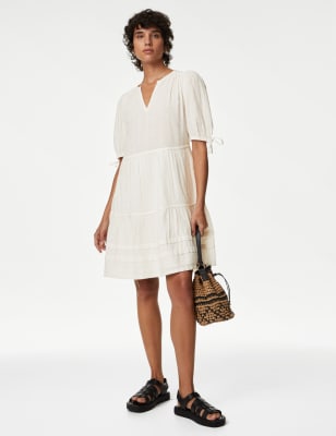

M&S Collection Minivestido en capas 100% algodón de escote en picoWomens - Ivory, Ivory