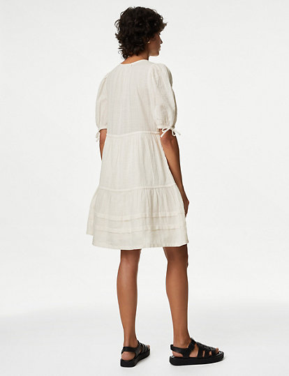 Pure Cotton V-Neck Mini Tiered Dress