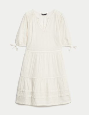 Pure Cotton V-Neck Mini Tiered Dress