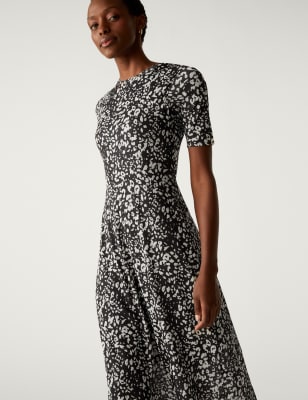 

Womens M&S Collection Mesh Jersey Printed Midi Column Dress - Black Mix, Black Mix