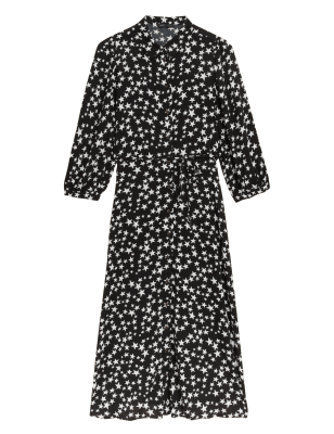 

Womens M&S Collection Printed Tie Waist Midi Shirt Dress - Black Mix, Black Mix