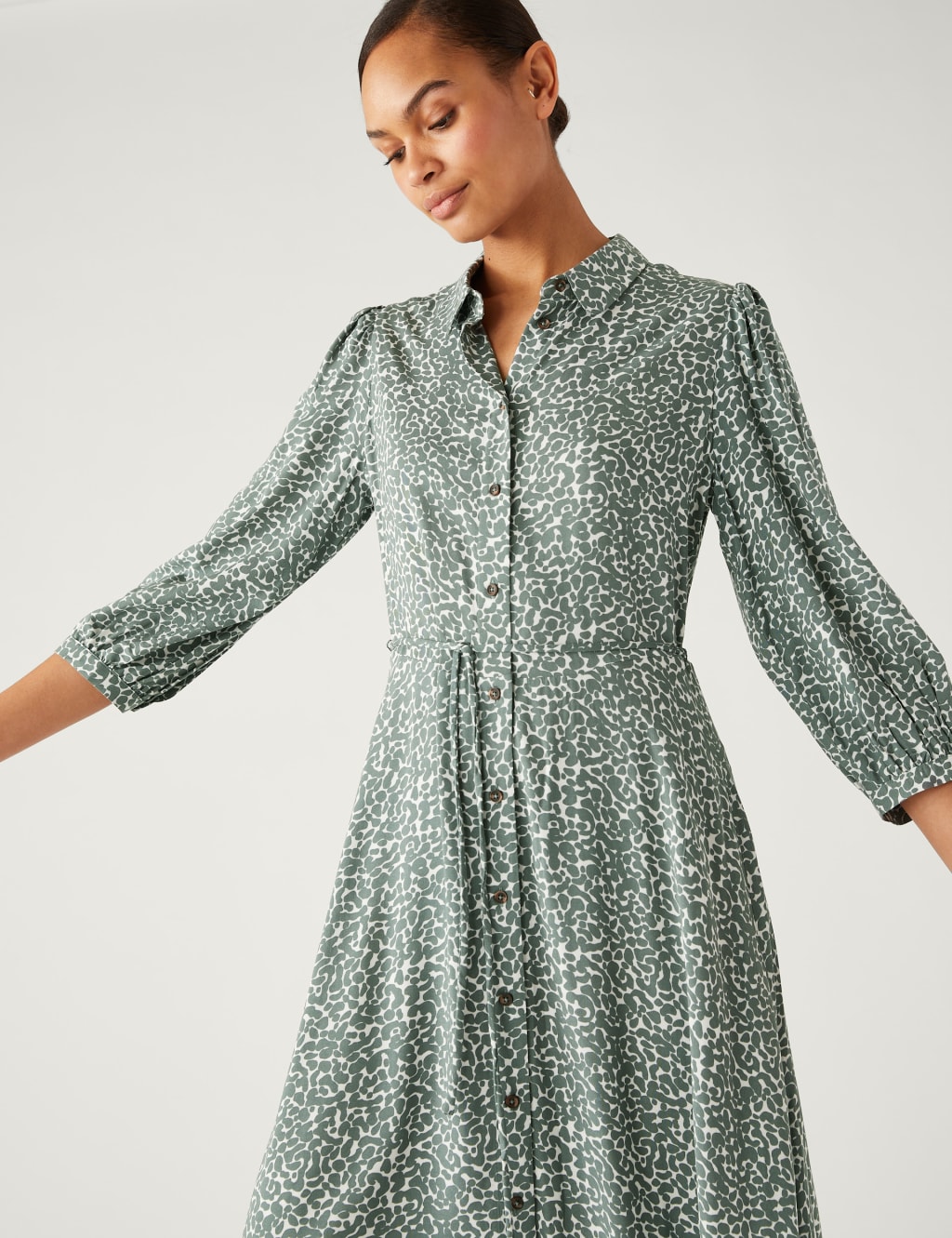 Printed Tie Waist Midi Shirt Dress image 1