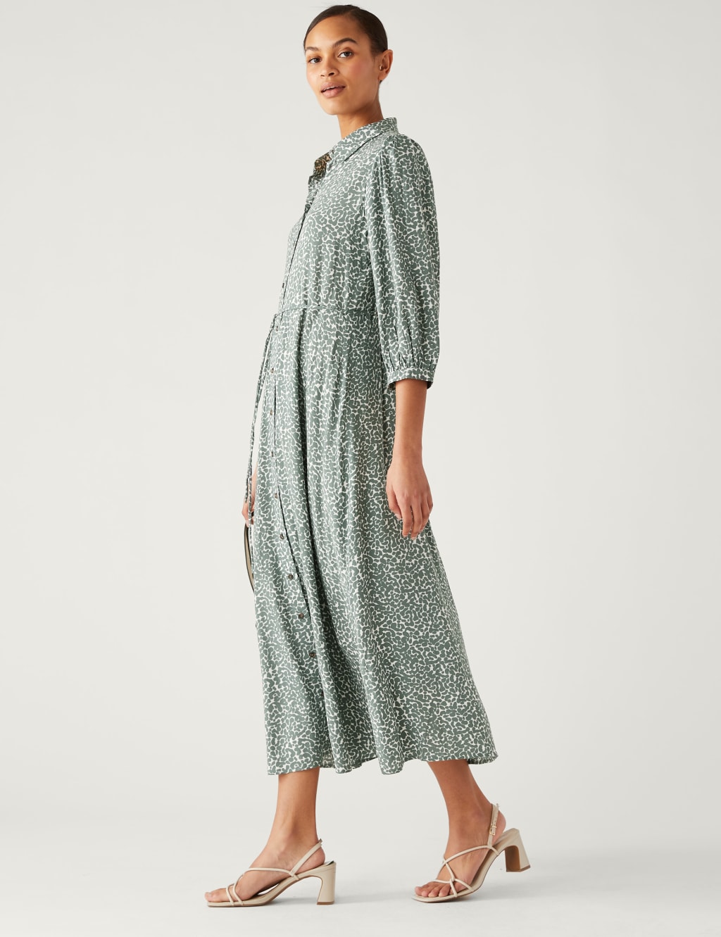 Printed Tie Waist Midi Shirt Dress image 3