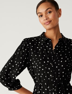 

M&S Collection Vestido camisero a media pierna estampado con lazo en la cinturaWomens - Black Mix, Black Mix