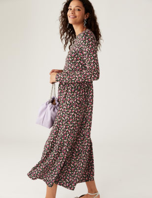 

M&S Collection Vestido en capas de punto a media pierna estampado con cuello redondoWomens - Multi, Multi