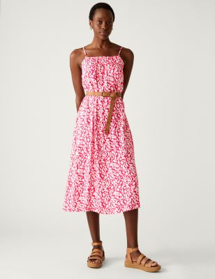 

Womens M&S Collection Printed Square Neck Midi Slip Dress - Pink Mix, Pink Mix