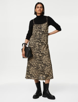 

M&S Collection Vestido estilo combinación a media pierna estampado de escote cuadradoWomens - Brown Mix, Brown Mix