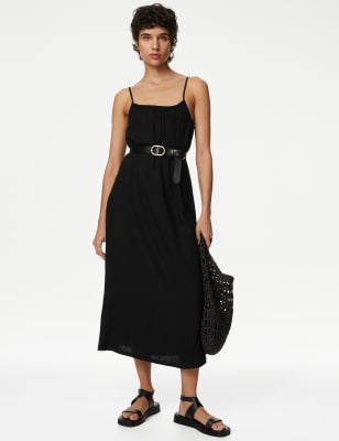 

Womens M&S Collection Printed Square Neck Midi Slip Dress - Black, Black