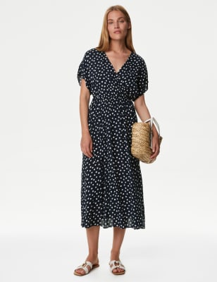 

Womens M&S Collection Printed V-Neck Midi Wrap Dress - Navy Mix, Navy Mix