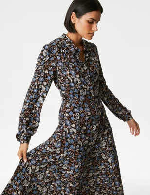 

Womens M&S Collection Printed Midi Shirt Dress - Black Mix, Black Mix