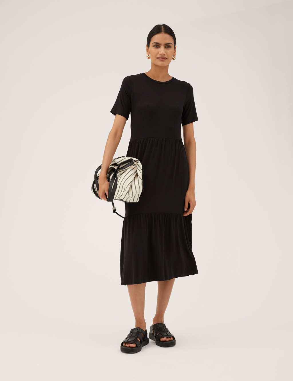 Jersey Round Neck Midi Tiered Dress image 2