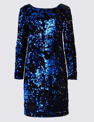 Sparkly Sequin Long Sleeve Shift Dress | M&S Collection | M&S