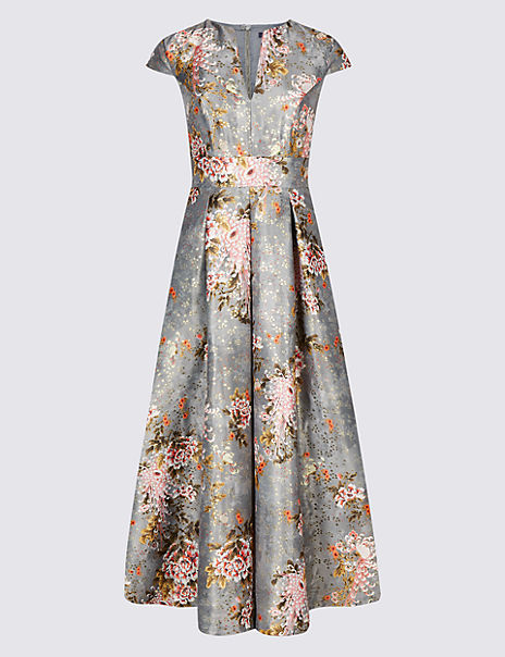 Jacquard Cap Sleeve Prom Midi Dress | M&S Collection | M&S