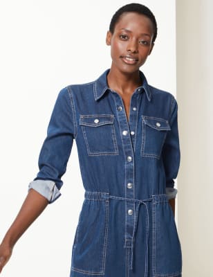 Denim button cheap up jumpsuit