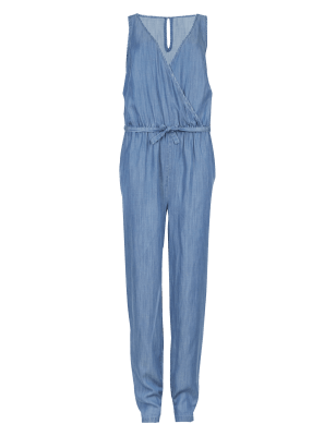 v neck denim jumpsuit