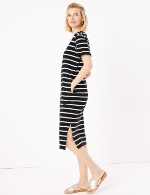 Pure Cotton Striped Midi T-Shirt Dress