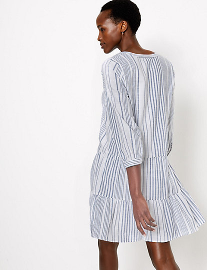 Pure Cotton Striped Tiered Mini Swing Dress