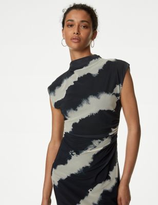 M&S Womens Mesh Jersey Printed Mini Dress - 8LNG - Black Mix, Black Mix