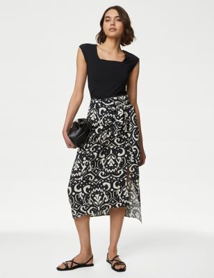 

Womens M&S Collection Printed Midaxi Wrap Skirt - Black Mix, Black Mix