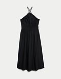 Tailliertes Midi-Neckholder-Kleid aus reiner Baumwolle
