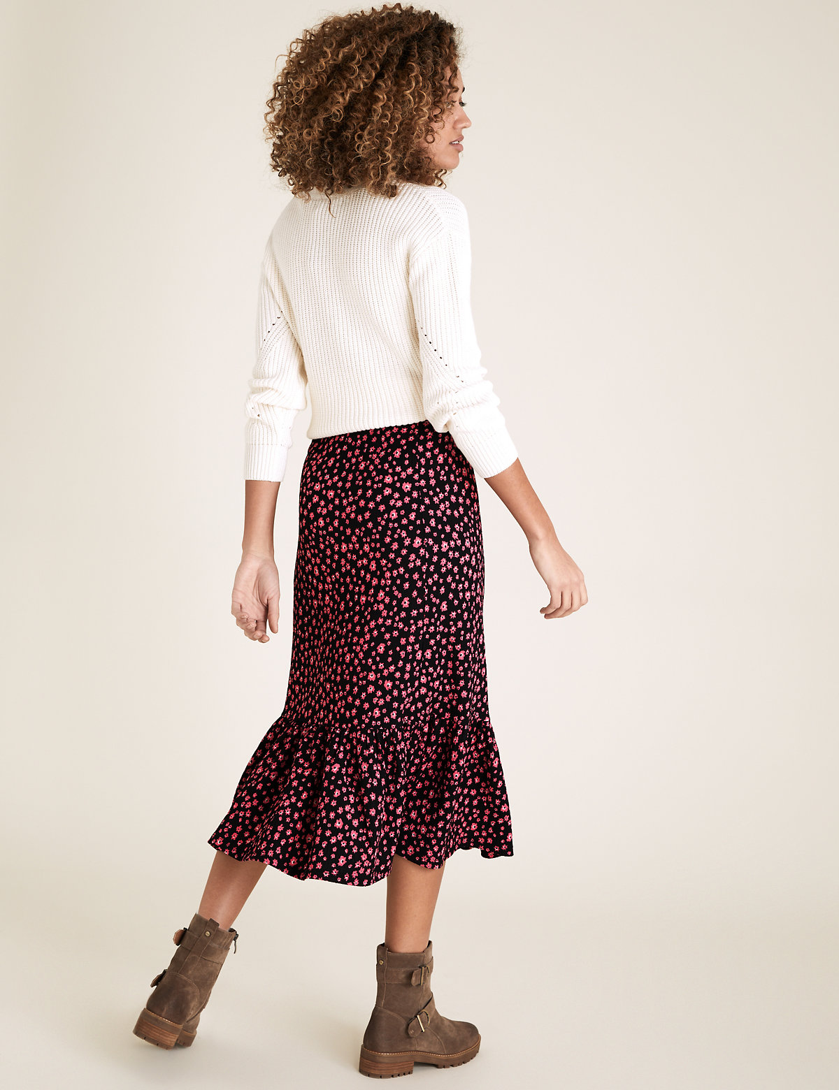 Jersey Ditsy Floral Midi Tiered Skirt