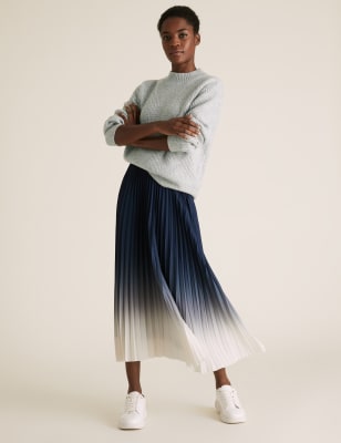  Jupe midi coupe évasée plissée - Navy Mix