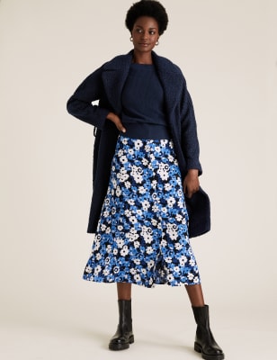 Floral Midi A-Line Skirt