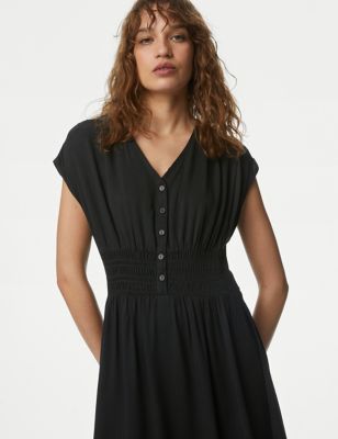 

Womens M&S Collection V-Neck Button Front Mini Waisted Dress - Black, Black