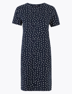 Mini-T-shirt-jurk van zuiver katoen met stippenpatroon