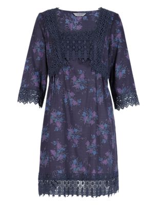 Pure Cotton Grape Vine Print Tunic Dress | Indigo Collection | M&S