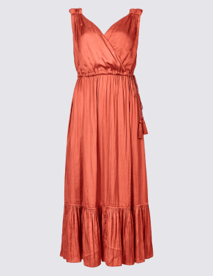 Satin Tiered Slip Midi Dress | M&S Collection | M&S