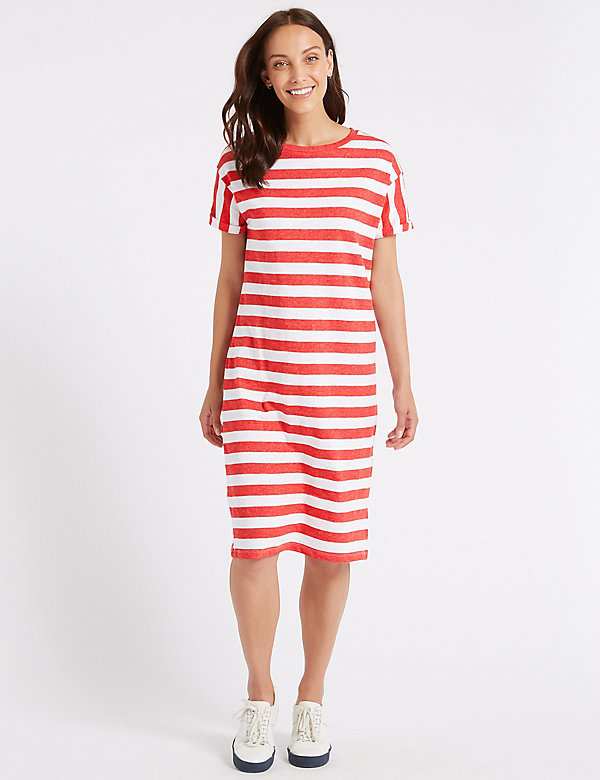 Cotton Rich Striped T-Shirt Midi Dress
