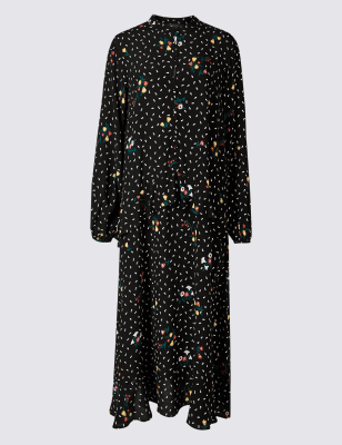 marks and spencer black floral dress