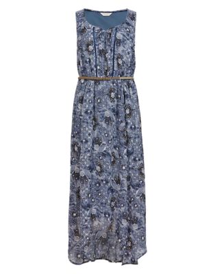 Hibiscus Print Maxi Dress with Belt | Indigo Collection | M&S