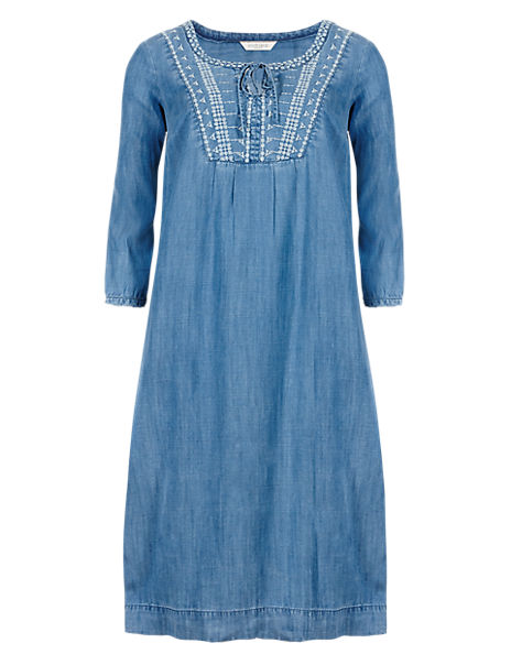 Embroidered Neckline Denim Tunic Dress | Indigo Collection | M&S