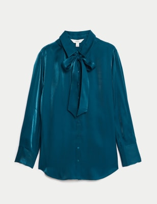 

Womens M&S Collection Tie Neck Collared Shirt - Dark Turquoise, Dark Turquoise