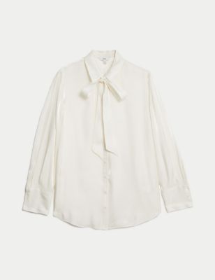 

Womens M&S Collection Tie Neck Collared Shirt - Ivory, Ivory