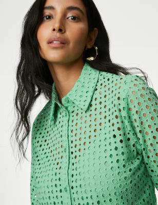 

Womens M&S Collection Hemd aus reiner Baumwolle mit Lochstickerei - Leaf, Leaf