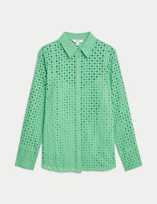 

Womens M&S Collection Pure Cotton Broderie Shirt - Leaf, Leaf