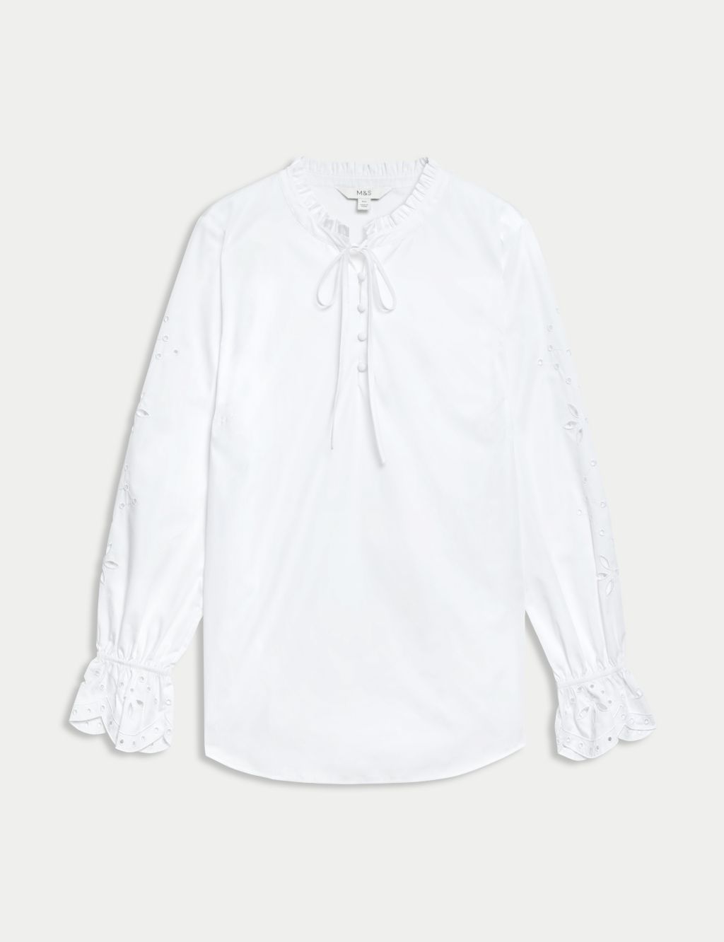 Pure Cotton Broderie Tie Front Blouse image 1