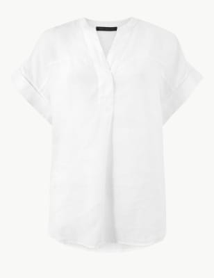 Pure Linen Short Sleeve Blouse Mands Collection Mands