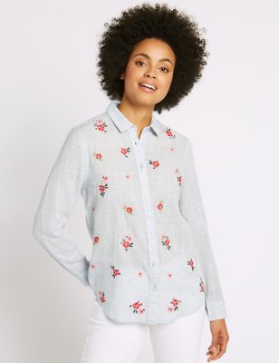 Pure Cotton Ditsy Embroidered Shirt
