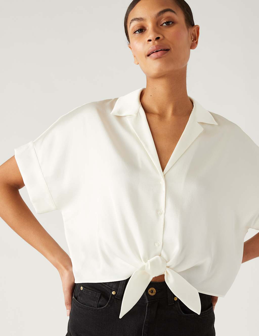 Satin Tie Front Shirt image 2