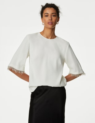 

Womens M&S Collection Diamante Trim Top - Ivory, Ivory