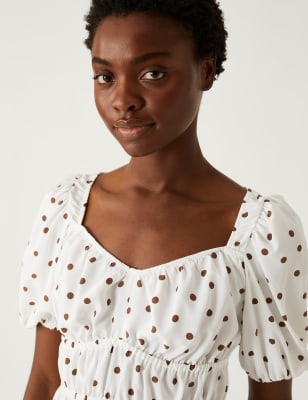 

Womens M&S Collection Taillierte Bluse mit Punktmuster - Brown Mix, Brown Mix